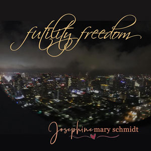 Album artwork of a photograph taken from a plane of the city of San Diego at night with the words "Futility Freedom" over the top.